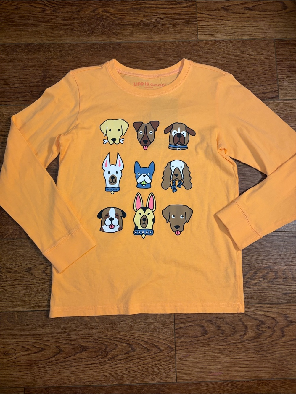 Life Is Good orange Long-Sleeve Dog Faces Tee